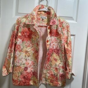 Rebecca Malone Floral Paisley Jacket Orange Pink Green‎ M Button Front Women's